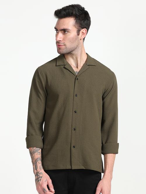 men olive polyester casual shirt - 20499688 - Very Small Image - 1