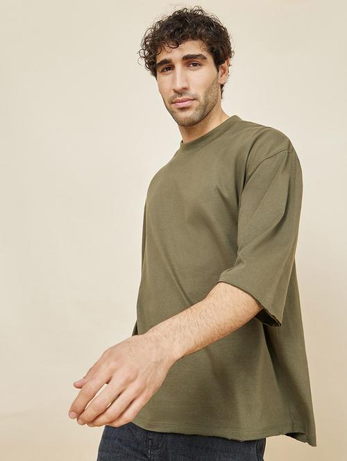men olive solids crew neck t-shirts - 20500611 - Very Small Image - 1
