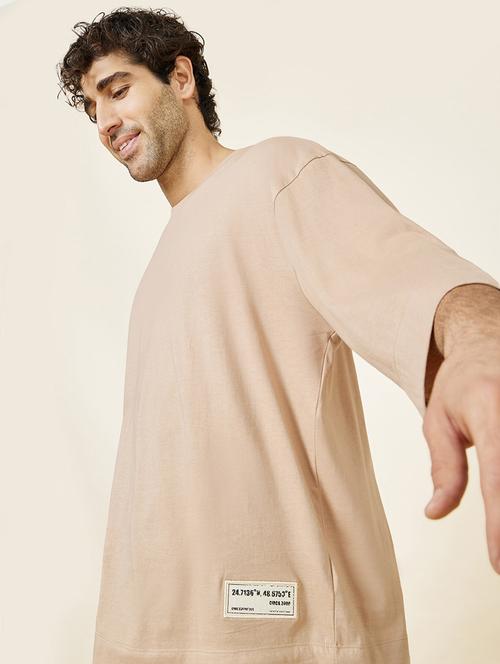 men beige solids crew neck t-shirt - 20500614 - Very Small Image - 1