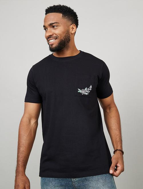men solid with work black cotton regular t-shirt - 20500656 - Very Small Image - 1