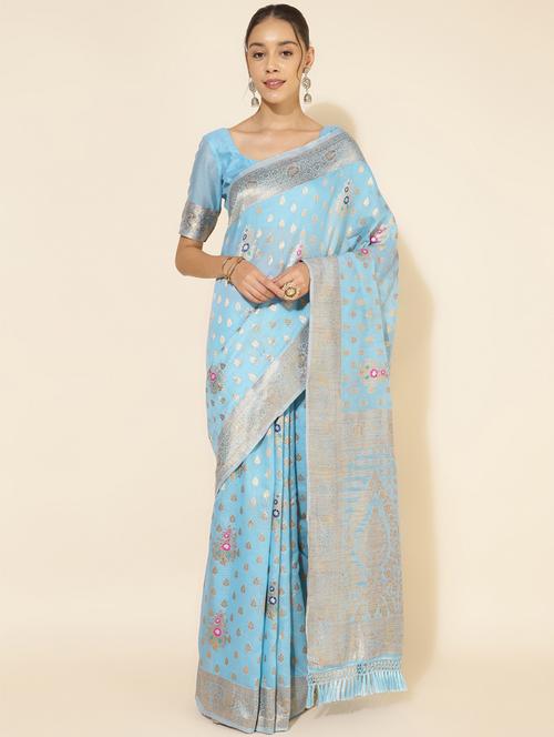 light blue chanderi saree with blouse - 20500935 - Very Small Image - 1