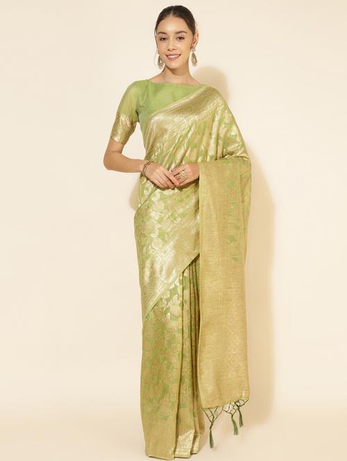 women's self design light green colored saree with blouse - 20500948 - Very Small Image - 1