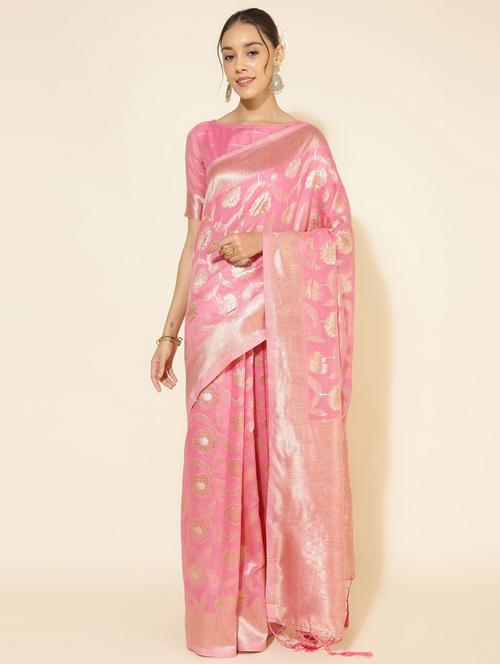 women's self design peach colored saree with blouse - 20500952 - Very Small Image - 1