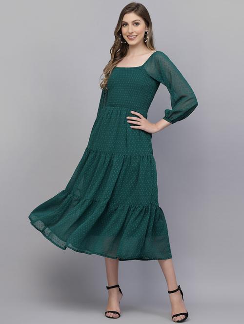 women green georgette tiered dress - 20500979 - Very Small Image - 1