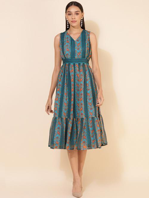 women blue chiffon fit & flare dress - 20501014 - Very Small Image - 1