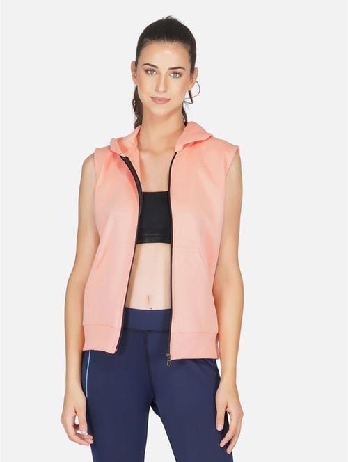 peach solid sleeveless hooded jacket - 20501468 - Very Small Image - 1