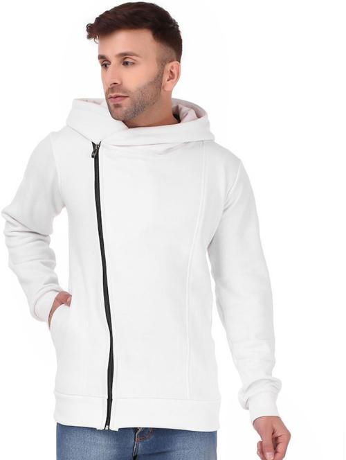 men solid white cotton blend hooded sweatshirt - 20501642 - Very Small Image - 1