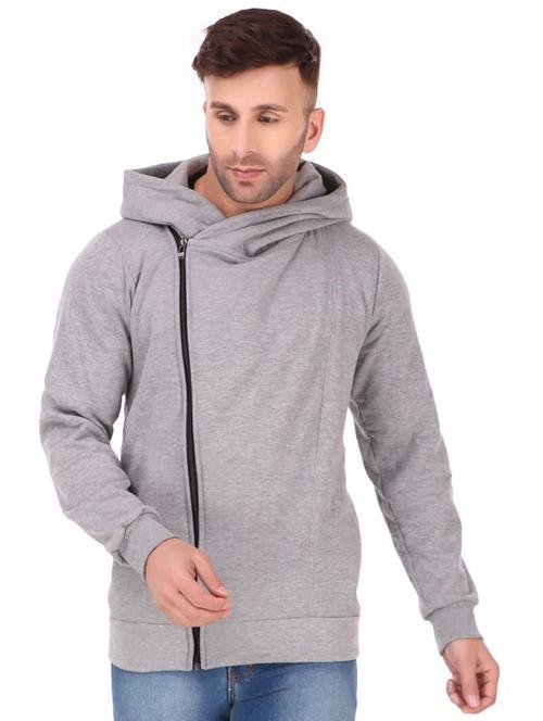 men grey melange cotton blend hooded sweatshirt - 20501643 - Very Small Image - 1