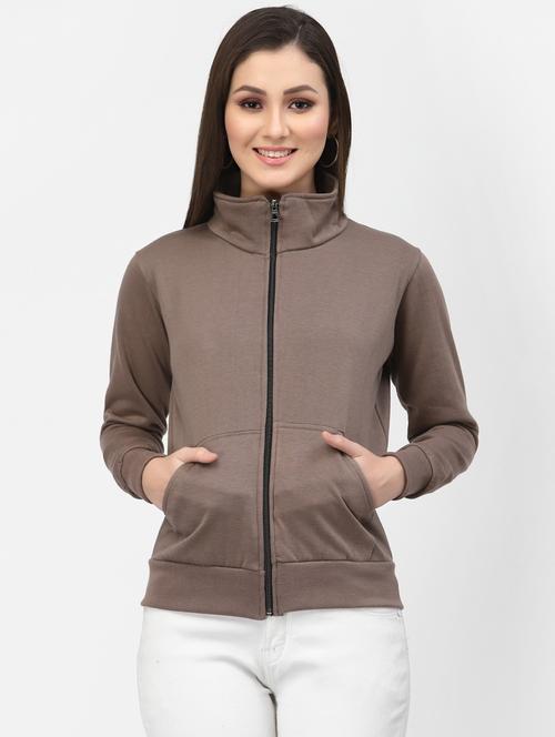 brown solid long sleeves regular sweatshirt - 20501663 - Very Small Image - 1