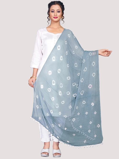 grey bandhani printed dupatta - 20502638 - Very Small Image - 1