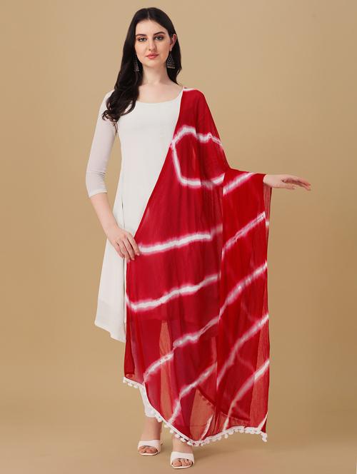 red leheriya printed saree - 20502740 - Very Small Image - 1