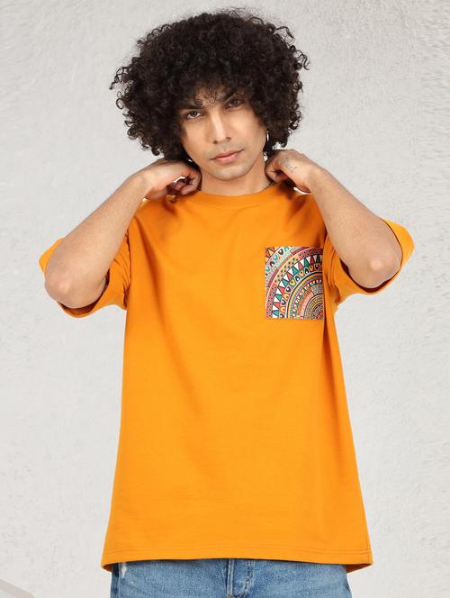men mustard cotton oversized t-shirt - 20502966 - Very Small Image - 1