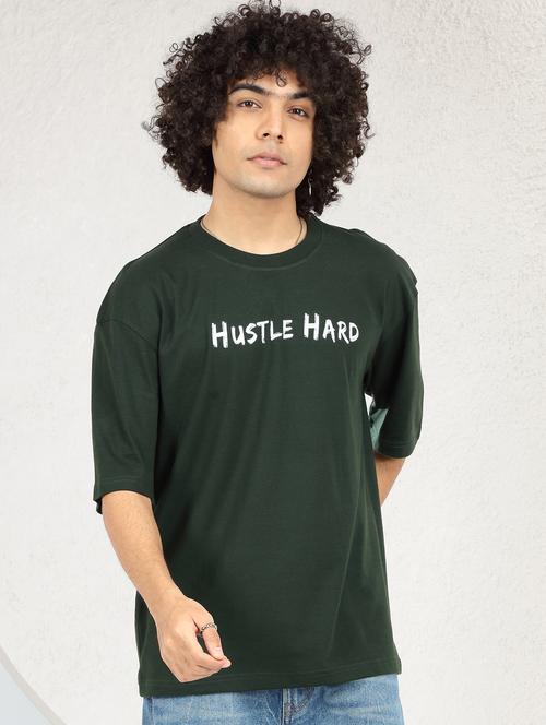 men graphic printed bottle green cotton oversized t-shirt - 20502979 - Very Small Image - 1