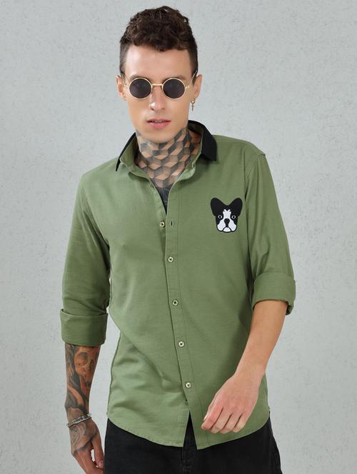 men self designed olive linen casual shirt - 20502984 - Very Small Image - 1
