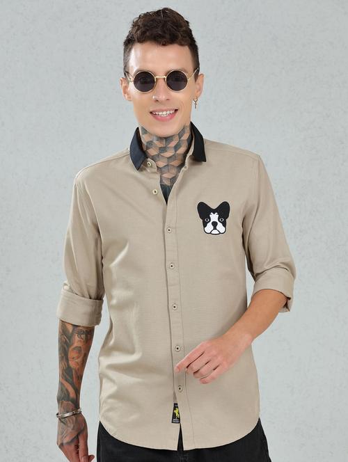 men self designed beige linen casual shirt - 20502985 - Very Small Image - 1