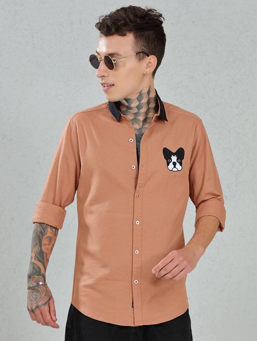 men self designed orange linen casual shirt - 20502986 - Very Small Image - 1