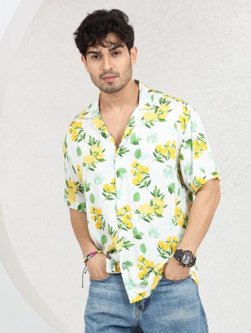 men floral printed white rayon casual shirt - 20502996 - Very Small Image - 1