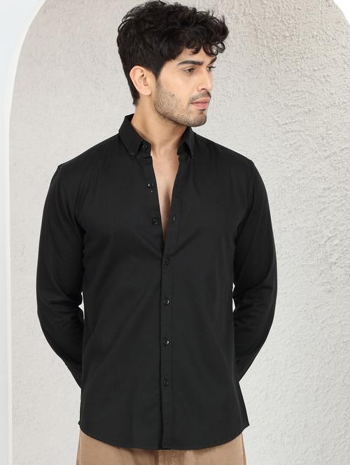 men solid black cotton lycra casual shirt - 20503026 - Very Small Image - 1