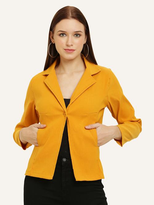 women mustard cotton blend casual blazer - 20503815 - Very Small Image - 1