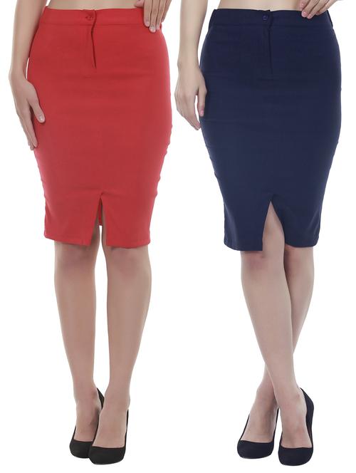 combo of 2 multi colored rayon pencil skirt - 20503944 - Very Small Image - 1