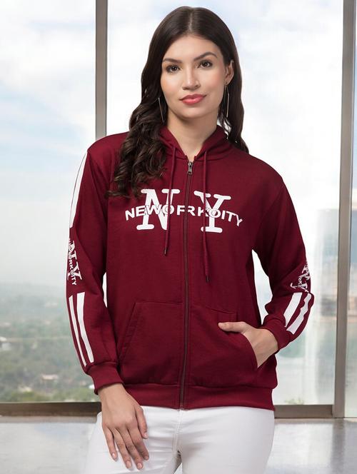 maroon typographic print hooded sweatshirt - 20504054 - Very Small Image - 1