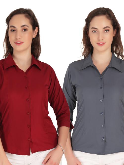 women pack of 2 solid shirt - 20505432 - Very Small Image - 1