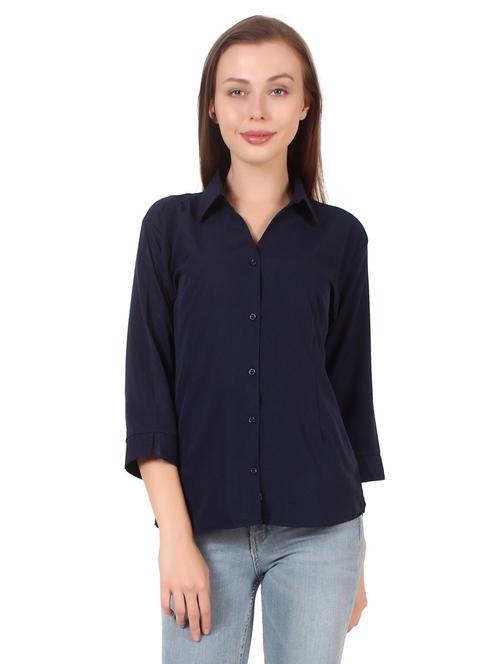 navy blue solid collared shirt - 20505693 - Very Small Image - 1