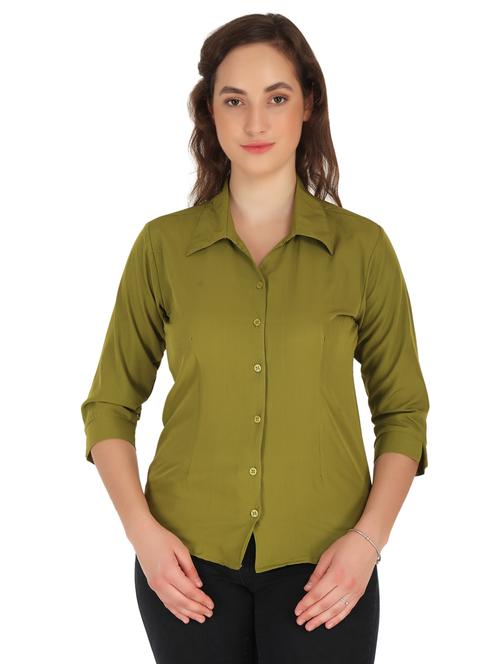 olive solid collared shirt - 20505697 - Very Small Image - 1
