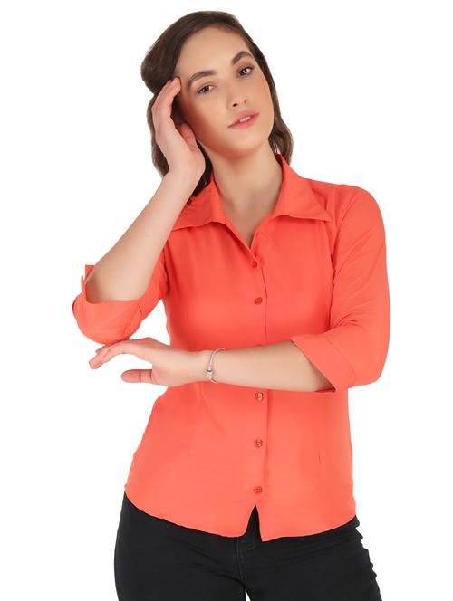 orange solid collared shirt - 20505703 - Very Small Image - 1