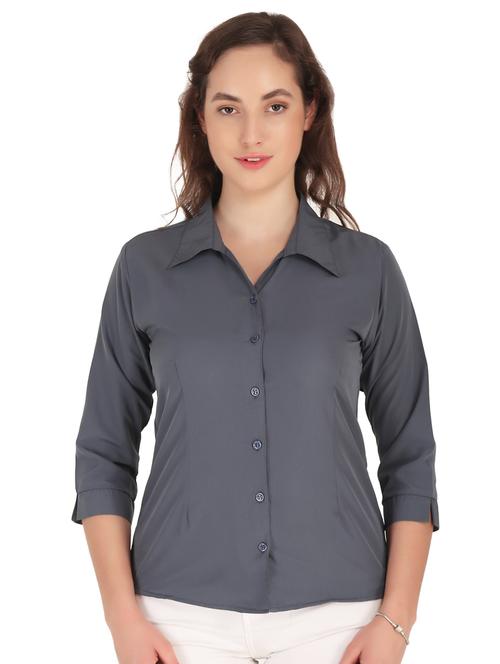 women steel grey solid collared shirt - 20505705 - Very Small Image - 1