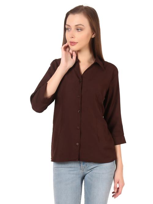 coffee brown solid collared shirt - 20505708 - Very Small Image - 1