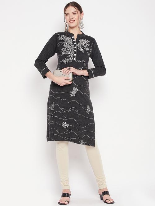 women grey wool a-line woolen kurta - 20506224 - Very Small Image - 1