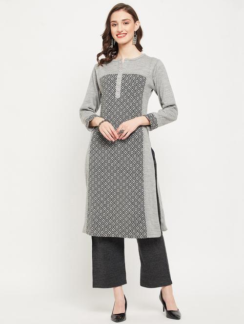 grey self design kurta pant set - 20506236 - Very Small Image - 1