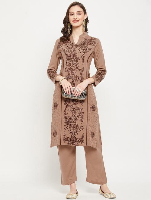 brown self design woolen kurta - 20506246 - Very Small Image - 1
