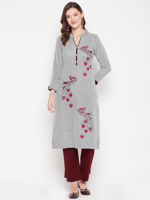 grey long sleeve kurta pant set - 20506643 - Very Small Image - 1
