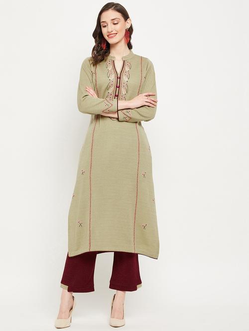 women long sleeve woollen kurta pant set - 20506645 - Very Small Image - 1
