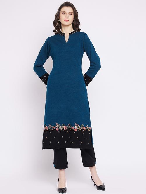 teal self design kurta pant set - 20506659 - Very Small Image - 1