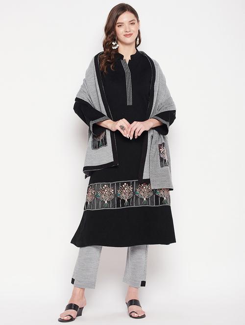 women black self design long sleeve suit set - 20506678 - Very Small Image - 1