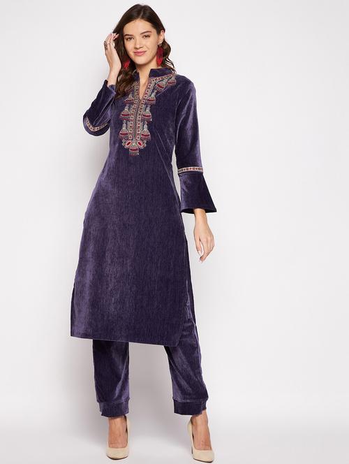 women long sleeve woollen kurta pant set - 20506725 - Very Small Image - 1