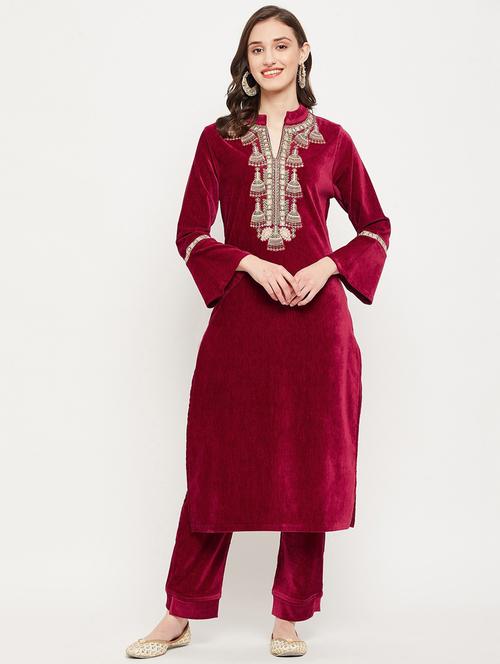 women long sleeve woollen kurta pant set - 20506781 - Very Small Image - 1