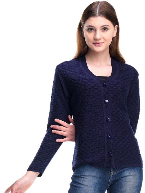 women navy blue wool blend cardigan - 20506870 - Very Small Image - 1