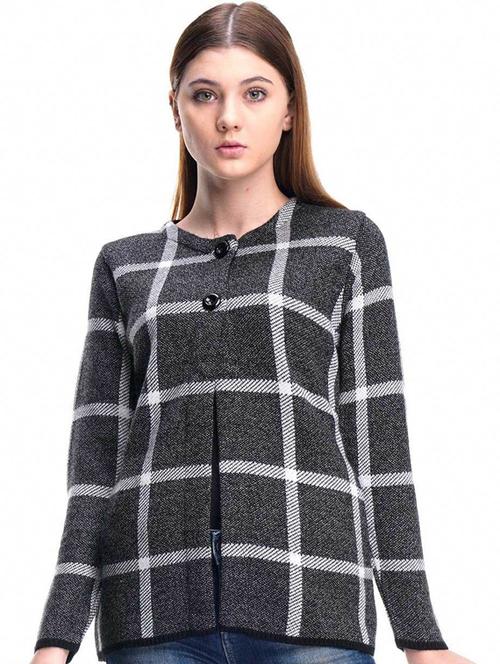 women steel grey checked cardigan - 20506873 - Very Small Image - 1