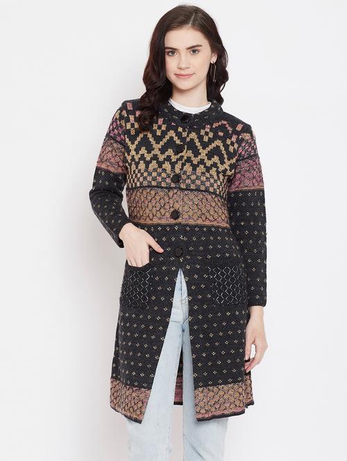 women multi colored acrylic blend cardigan - 20506939 - Very Small Image - 1