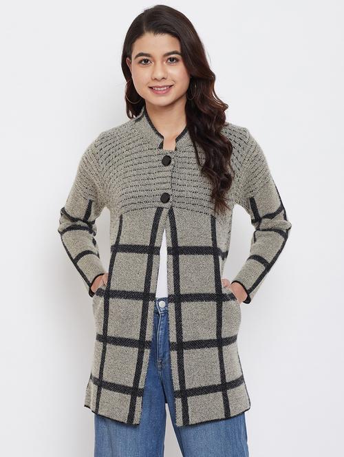 women grey wool blend checked cardigan - 20506966 - Very Small Image - 1