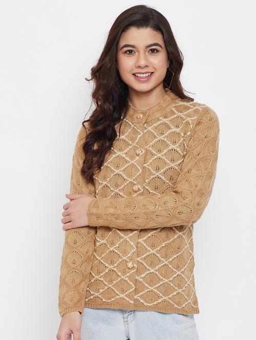 women khaki wool blend cardigan - 20506978 - Very Small Image - 1