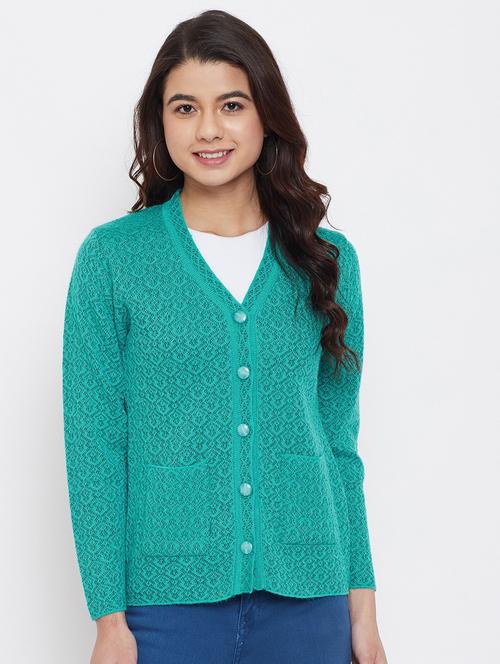 women turquoise wool blend cardigan - 20506995 - Very Small Image - 1