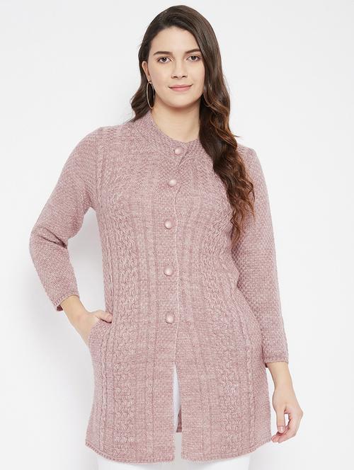 mauve self designed woolen cardigan - 20507053 - Very Small Image - 1