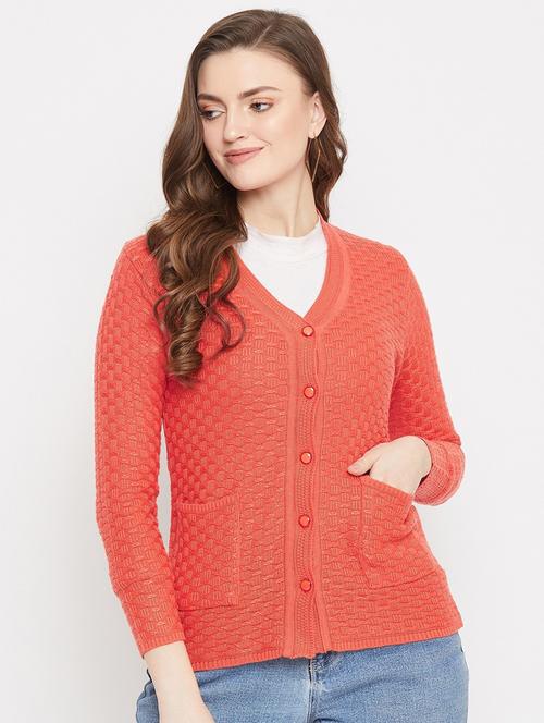 orange self designed woolen cardigan - 20507173 - Very Small Image - 1
