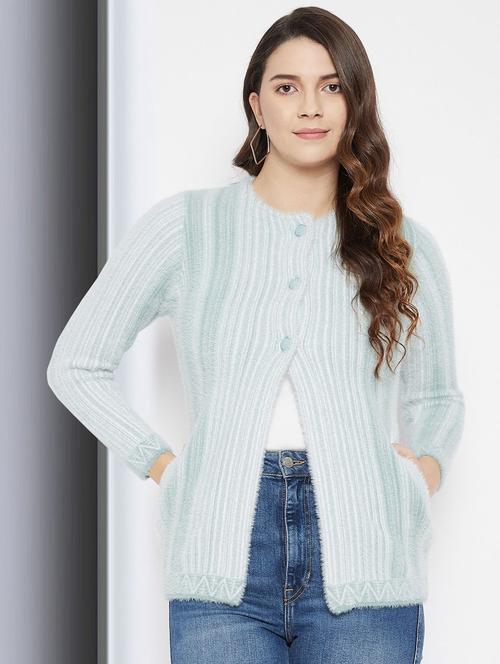 light blue self designed woolen cardigan - 20507269 - Very Small Image - 1