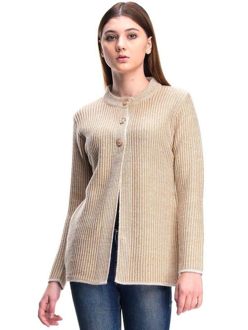 cream self designed woolen cardigan - 20507283 - Very Small Image - 1